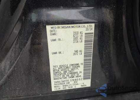 2015 Nissan Altima 2.5 Sv from USA, damaged, VIN 1N4AL3AP7FC194032